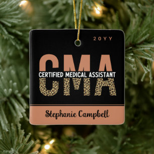 Custom CMA Certified Medical Assistant Leopard Ceramic Ornament