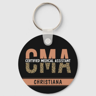 Custom CMA Certified Medical Assistant Leopard Keychain