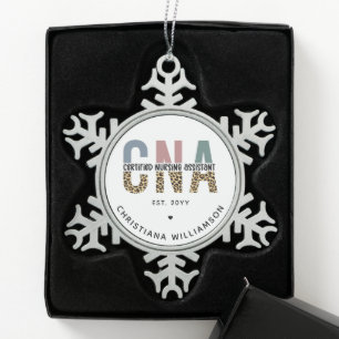 Custom CNA Certified Nursing Assistant Gifts Snowflake Pewter Christmas Ornament