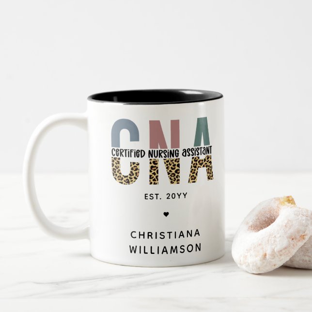 Custom CNA Certified Nursing Assistant Gifts Two-Tone Coffee Mug (With Donut)