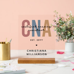 Custom CNA Retro Certified Nursing Assistant Gifts Acrylic Sign
