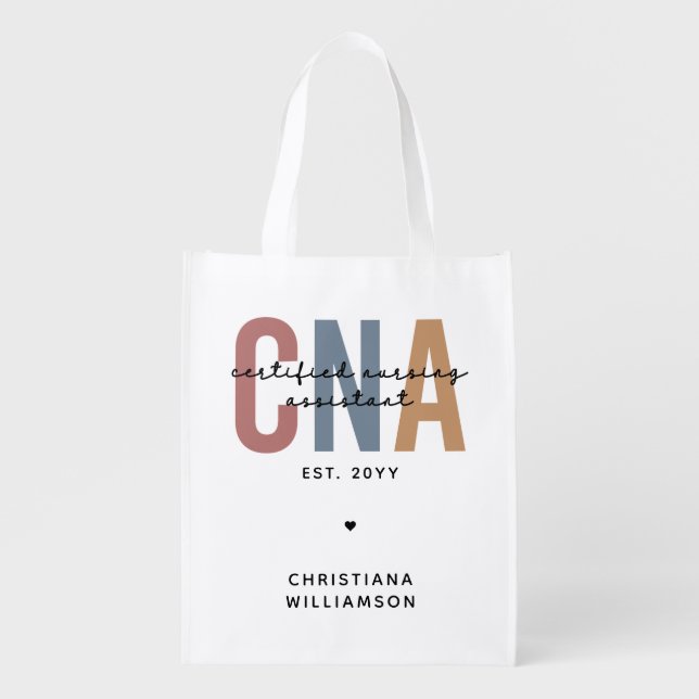 Custom CNA Retro Certified Nursing Assistant Gifts Grocery Bag (Front)