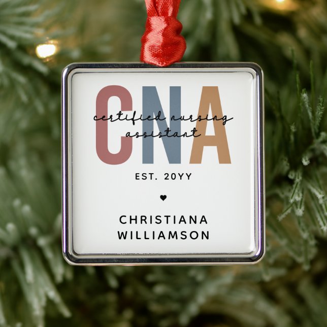 Custom CNA Retro Certified Nursing Assistant Gifts Metal Ornament (Tree)
