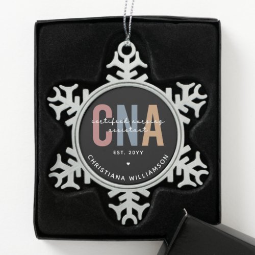 Custom CNA Retro Certified Nursing Assistant Gifts Snowflake Pewter Christmas Ornament