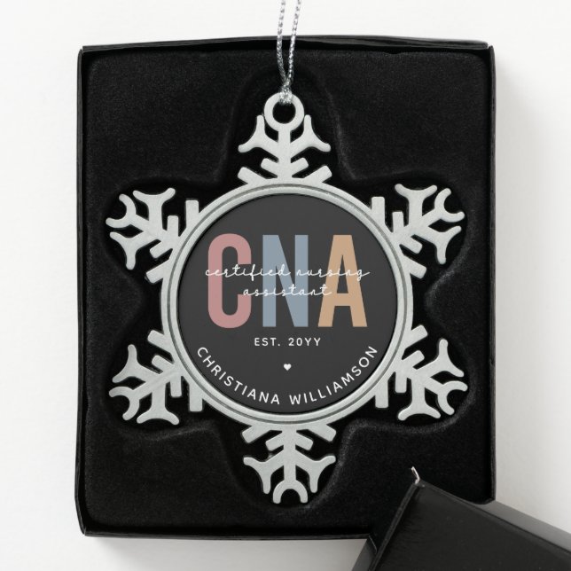 Custom CNA Retro Certified Nursing Assistant Gifts Snowflake Pewter Christmas Ornament (Box)