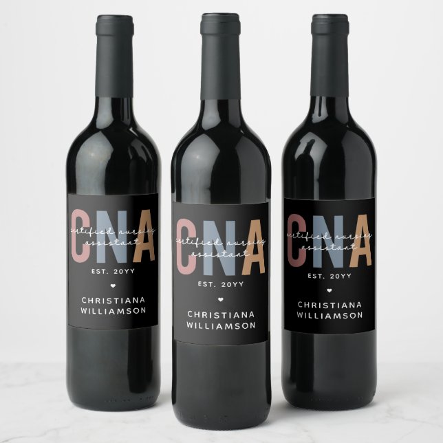 Custom CNA Retro Certified Nursing Assistant Gifts Wine Label (Bottles)