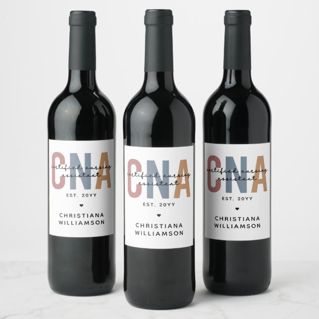 Custom CNA Retro Certified Nursing Assistant Gifts Wine Label (Bottles)