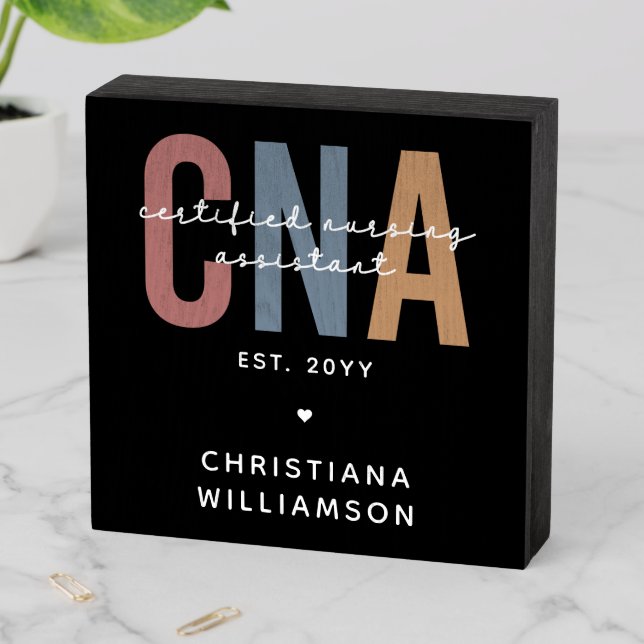 Custom CNA Retro Certified Nursing Assistant Gifts Wooden Box Sign (In Situ Horizontal)