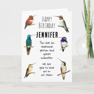 Custom Co-worker Happy Birthday Hummingbirds Card