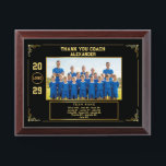 Custom Coach Gift with Team Photo, Names & Year Award Plaque<br><div class="desc">Honor your coach with this personalized team gift featuring a group photo, coach’s name, team name, player names and numbers, and the year. A perfect way to say thank you at the end of the season, during award ceremonies, senior night, or as a retirement gift. Designed to suit cheerleading, swimming,...</div>