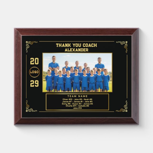 Custom Coach Gift with Team Photo, Names & Year Award Plaque (Horizontal)