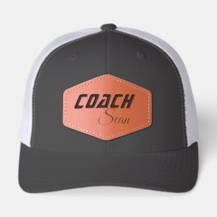 Custom Coach Name Leather Patch Trucker Hat