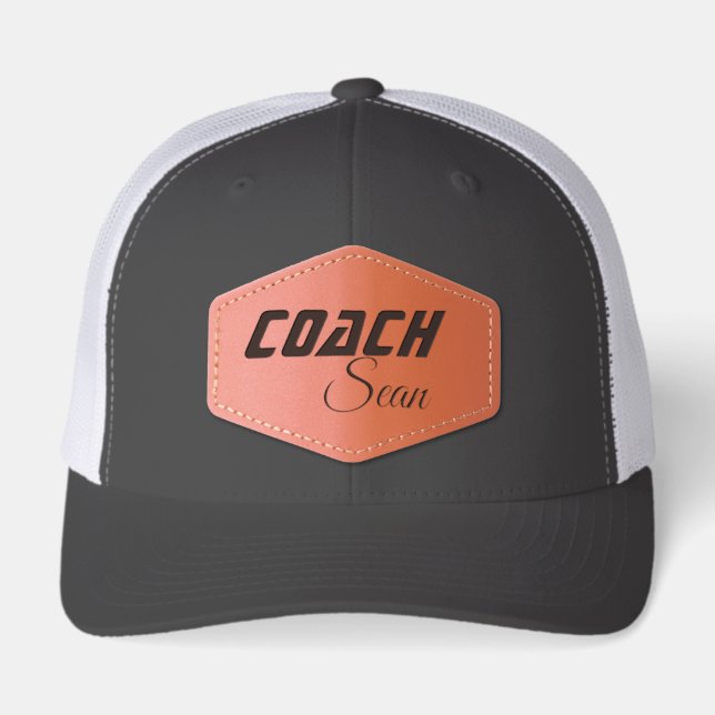 Custom Coach Name Leather Patch Trucker Hat (Front)
