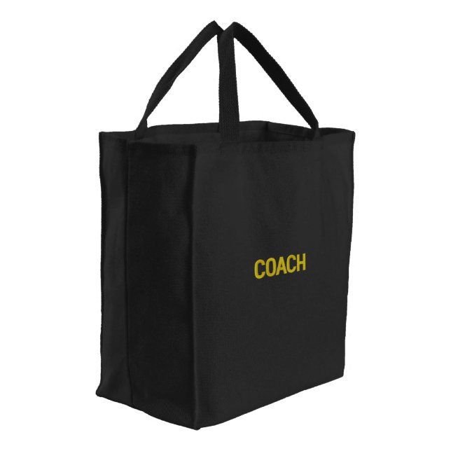 Custom COACH Text Embroidered Black Tote Bag (Angled)