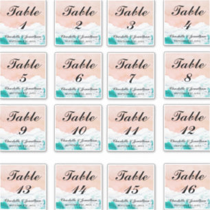 Custom Coastal Beach Wedding Table Numbers Sticker
