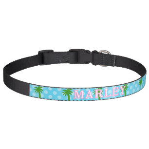 Custom Coastal Blue with Palm Trees Dog Collar