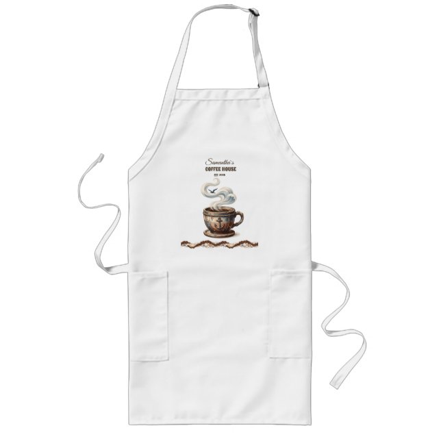 Custom Coastal Cafe Branding  Long Apron (Front)