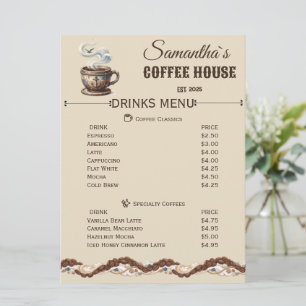 Custom Coastal Cafe Branding Menu