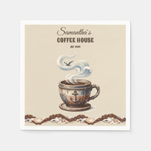 Custom Coastal Cafe Branding Napkins