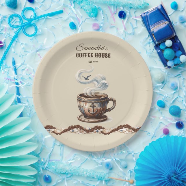 Custom Coastal Cafe Branding  Paper Plates (Party)