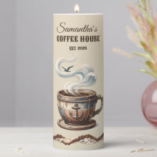 Custom Coastal Cafe Branding Pillar Candle