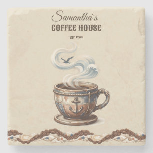 Custom Coastal Cafe Branding  Stone Coaster