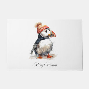 Custom Coastal Christmas Puffin Winter Knit Hat Doormat