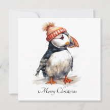 Custom Coastal Christmas Puffin Winter Knit Hat