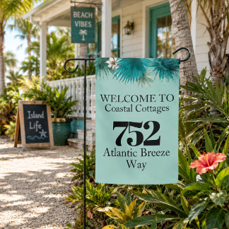 Custom Coastal Cottage House Number Welcome Garden Flag