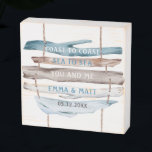 Custom, Coastal Driftwood, Coast to Coast Wooden Box Sign<br><div class="desc">Add your own names and date to this beautiful watercolor driftwood sign,  or change all text sections to any message you like! Sign with exquisite watercolor driftwood 
 pieces connected by rope in attractive turquoise,  blue,  white and brown tones. Coastal nautical rustic feel. Great unique custom gift to treasure!</div>