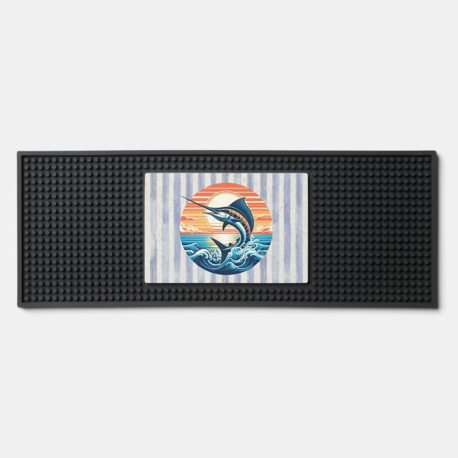 Custom Coastal/nautical/beach marlin sunset Bar Mat (Front)