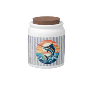 Custom Coastal/nautical/beach marlin sunset Candy Jar
