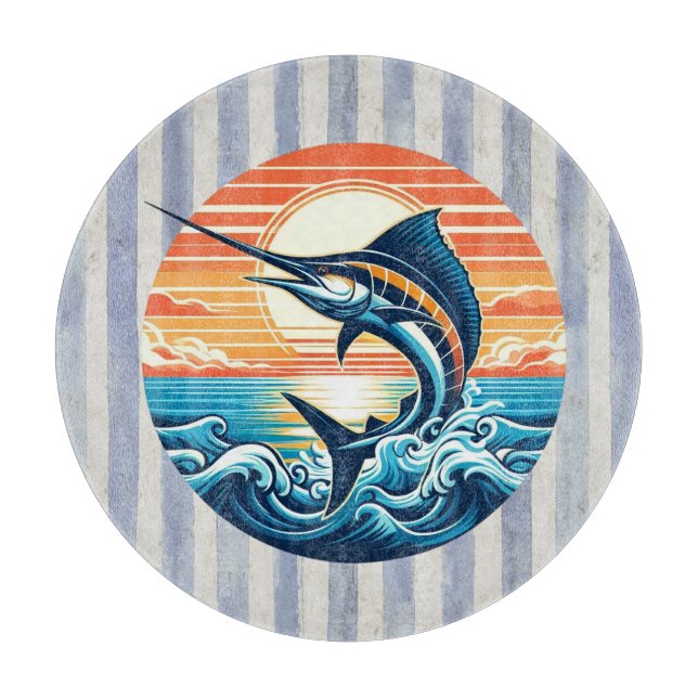 Custom Coastal/nautical/beach marlin sunset Cutting Board (Front)