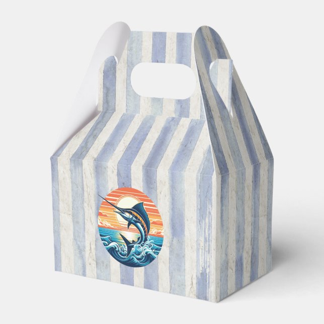 Custom Coastal/nautical/beach marlin sunset Favor Boxes (Front Side)