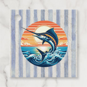 Custom Coastal/nautical/beach marlin sunset Favor Tags