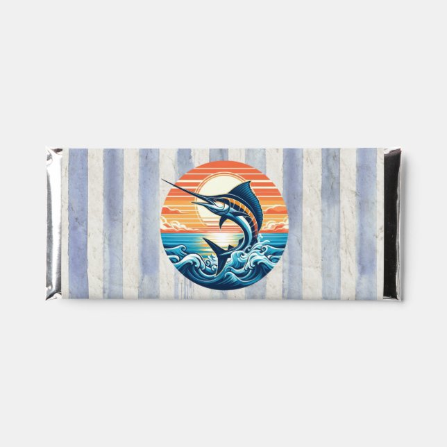 Custom Coastal/nautical/beach marlin sunset Hershey Bar Favors (Front)