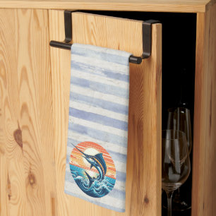 Custom Coastal/nautical/beach marlin sunset Kitchen Towel