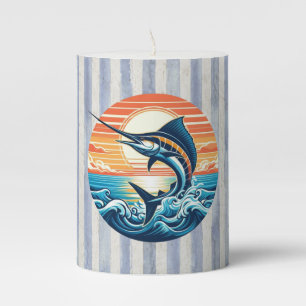 Custom Coastal/nautical/beach marlin sunset Pillar Candle