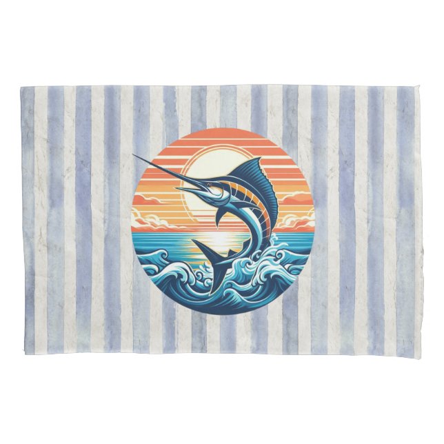 Custom Coastal/nautical/beach marlin sunset Pillow Case (Front)