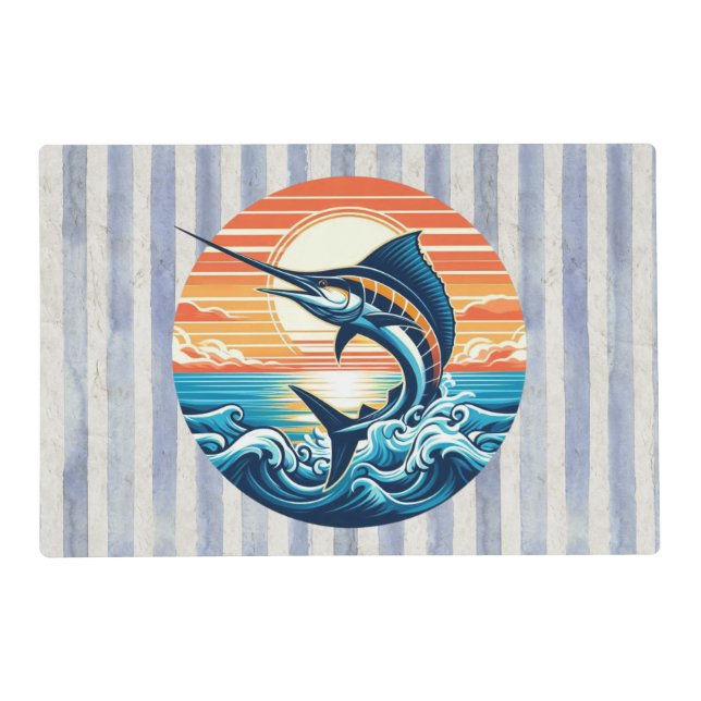 Custom Coastal/nautical/beach marlin sunset Placemat (Front)