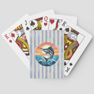 Custom Coastal/nautical/beach marlin sunset Poker Cards