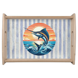 Custom Coastal/nautical/beach marlin sunset Serving Tray