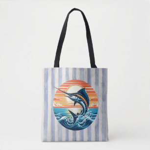 Custom Coastal/nautical/beach marlin sunset Tote Bag