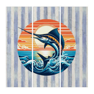 Custom Coastal/nautical/beach marlin sunset Triptych