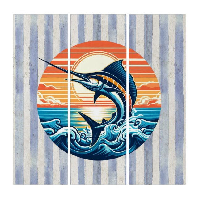 Custom Coastal/nautical/beach marlin sunset Triptych (Front)
