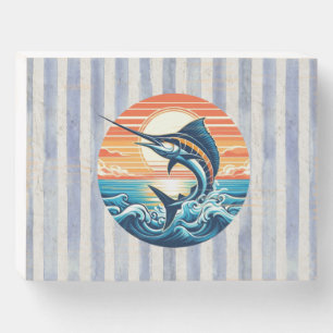 Custom Coastal/nautical/beach marlin sunset Wooden Box Sign