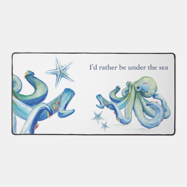 Custom Coastal Octopus Desk Mat (Front)