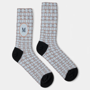 Custom Coastal Terracotta Greek Key Monogram Gift Socks