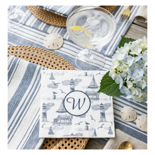 Custom Coastal Toile Monogram Preppy Nautical Napkins