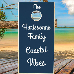 Custom Coastal Vibes Rustic Wood Family Beach Fun Cornhole Set